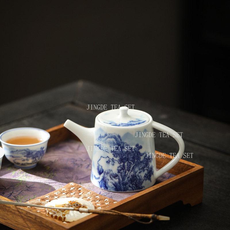 Blue and White Landscape Teapot Ceramic Underglaze Colored Teapot Kungfu Tea Set Small Capacity Teapot Tea Ceremony Accessories