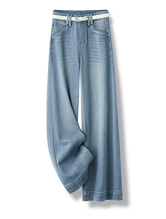 Wide-Leg Women's Jeans: Spring/Autumn 2024, New Loose Straight-Leg, Petite Slimming Floor-Length Style.