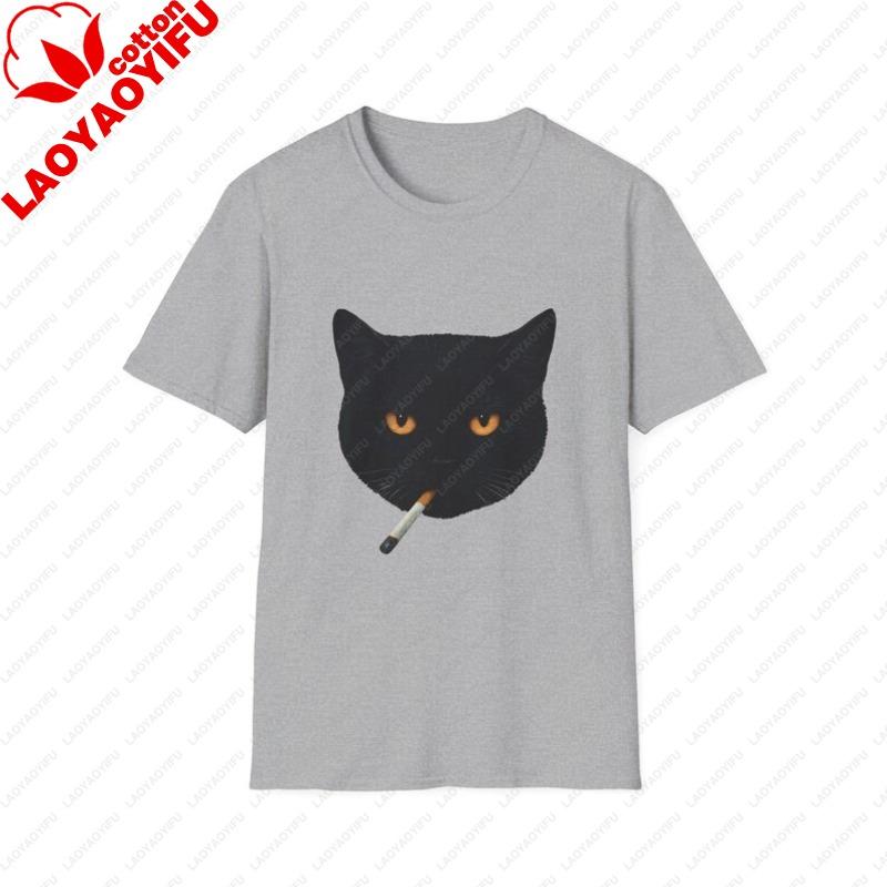 Smoking Cat Y2K TShirt Funny Cat Lover Unisex Tee for Cat Owners Quirky Gift for Birthdays Halloween Apparel Pet Lover Fashion S