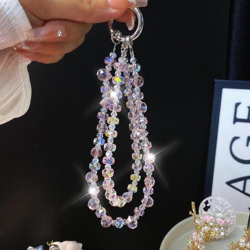 Double Chain Phone Lanyard Shiny Crystal Keychain Charm Exquisite Wrist Strap Mobile Phone