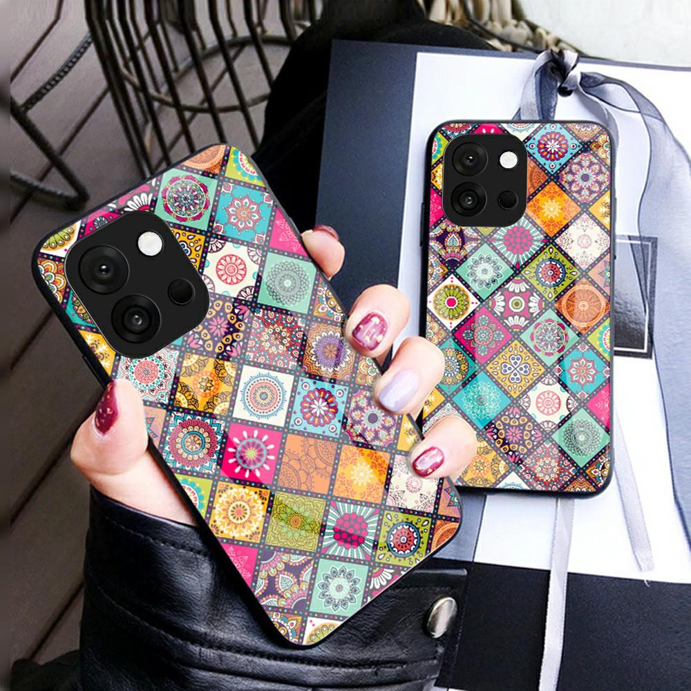 For OnePlus 13T 5G Case Kickstand Ethnic Pattern Tempered Glass Phone Cover with Strap