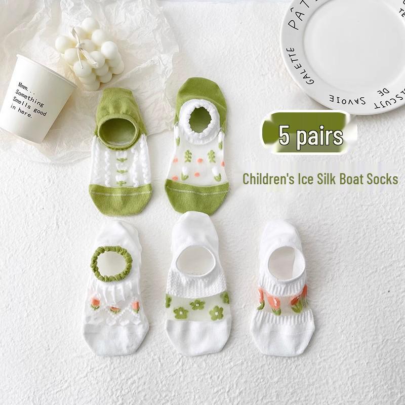 Girls' Summer Breathable Pure Cotton Mesh Socks - Lightweight & Short for Children