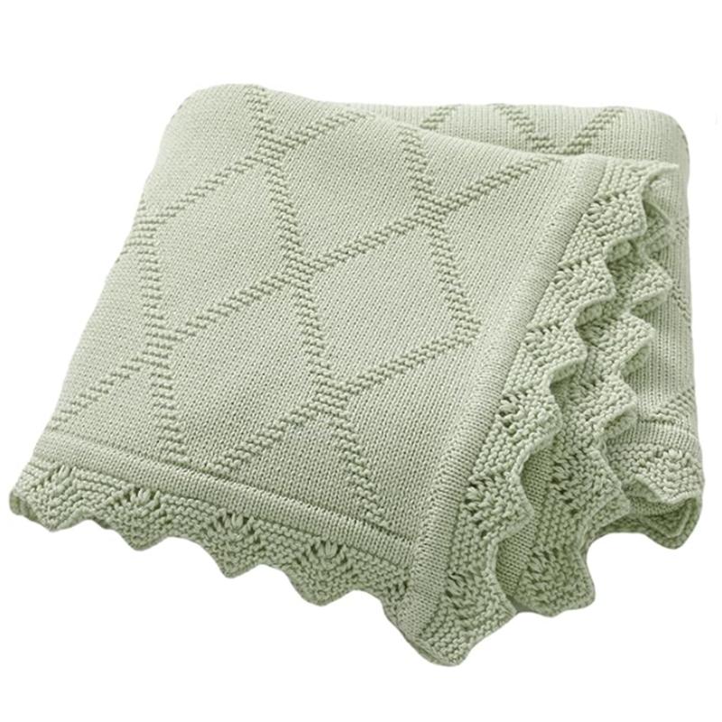 100% Organic Cotton Solid Crib Knit Swaddle Throw Blanket for Baby Toddler Super Soft Nursery Crochet Heirloom Stroller Blanket