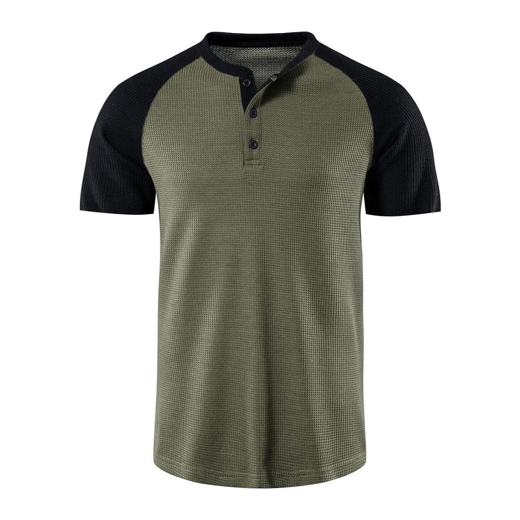 Men's Color Block Casual Sports Short Sleeved Raglan Sleeved T-shirt With Buttons