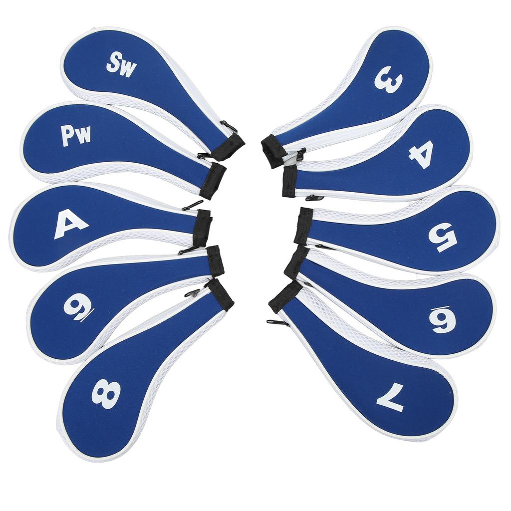 10pcs Golf Iron Head Cover with Number Printing Neoprene Zippered Golf Club Irons Covers Royal Blue