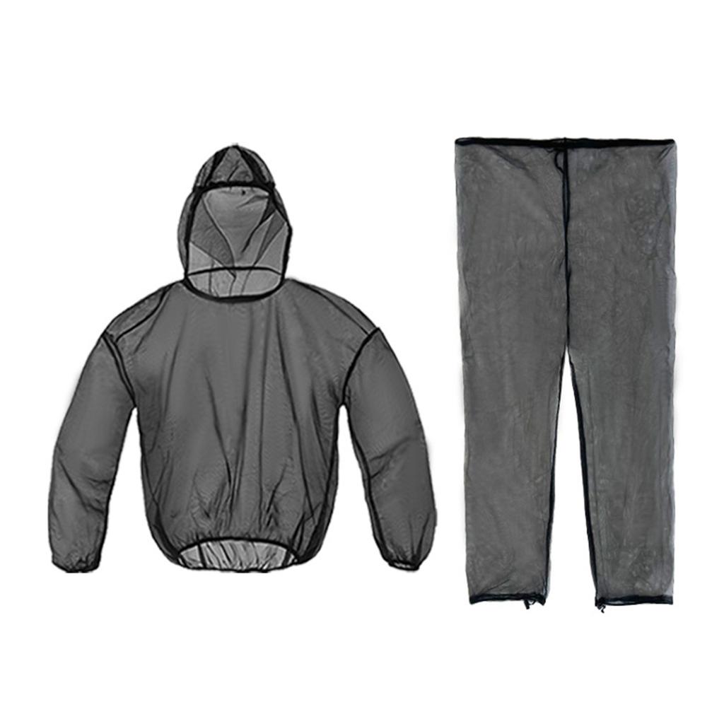 Fiskeklær for menn Utendørs Svart Anti-Plage Drakt for Fotturer Fiske Camping Langermet Skjorte og Bukser