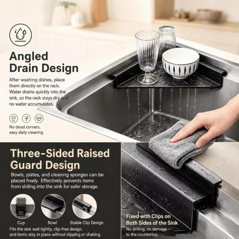 Durable Non-Slip Sink Dish Drying Rack Triangular Large Capacity Sink Sponge Rag Holder Sink Drainer For Kitchen Utensil