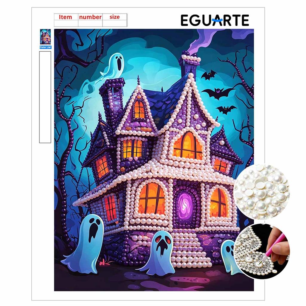 Halloween haunted house pearl painting art full pearl handmade diy home decorations