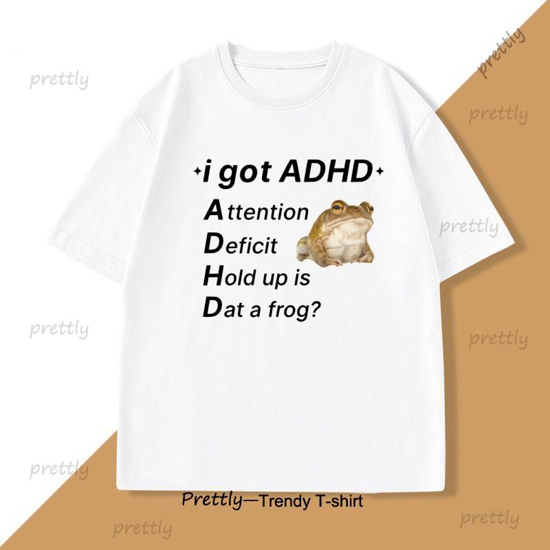 ADHD Frog TShirt Funny Autism T Shirt Cotton Short Sleeve Funny TShirts Round Neck Tees Soft Printed Tops Streetwear Clothes