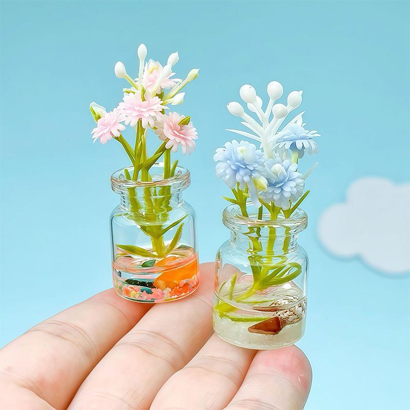 5Pcs Super Bright Luminous Vase Simulated Flowers Ins Style Creative Car Interior Center Console Desktop Glass Ornaments