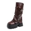 Fashion Women Fashion Boots European Microfiber Suede Leather Round Toe Maillard Western Cowboy Thick Soled Boots Motorcycle Short Boots
