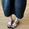 Fashion 2025 New Summer Wear Red Low-heeled Sandals Women's Slip-on Square-toe Thin Strap Open-toe Slip-on Slippers