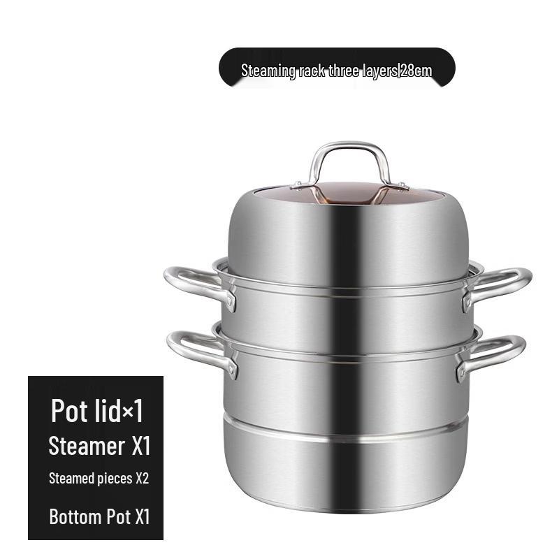 ZISIZ 304 Stainless Steel 3-Layer Steamer Pot