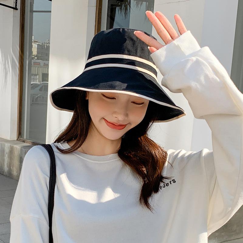 Women's Wide Brim Striped Bucket Hat - Soft Cotton Foldable Panama Sun Hat Solid Color Outdoor Beach Travel Cap