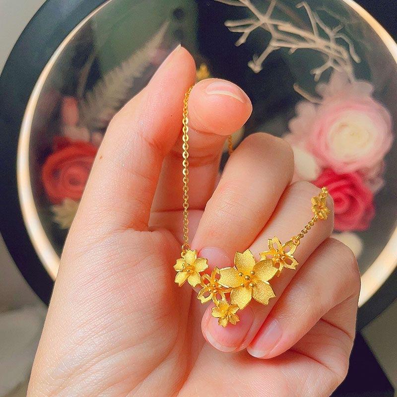 Luxury Pure Gold Real Gold Women's One-piece Chain Flower Necklace Sansheng Clavicle Chain