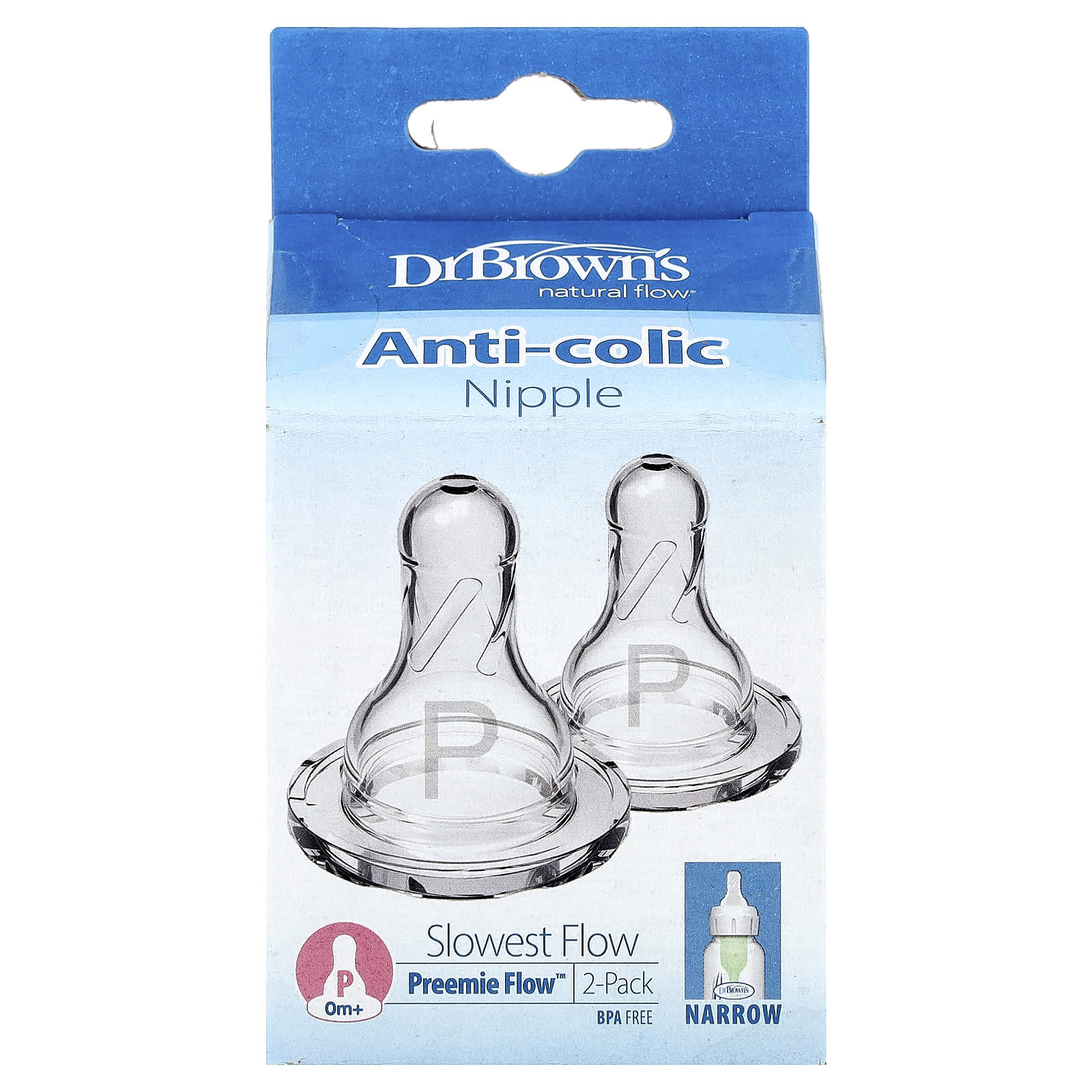 

Dr. Brown s Natural Flow®, Соска для недоношенных, Anti-Colic, 0+ месяцев, Самая медленная скорость, 2 шт.