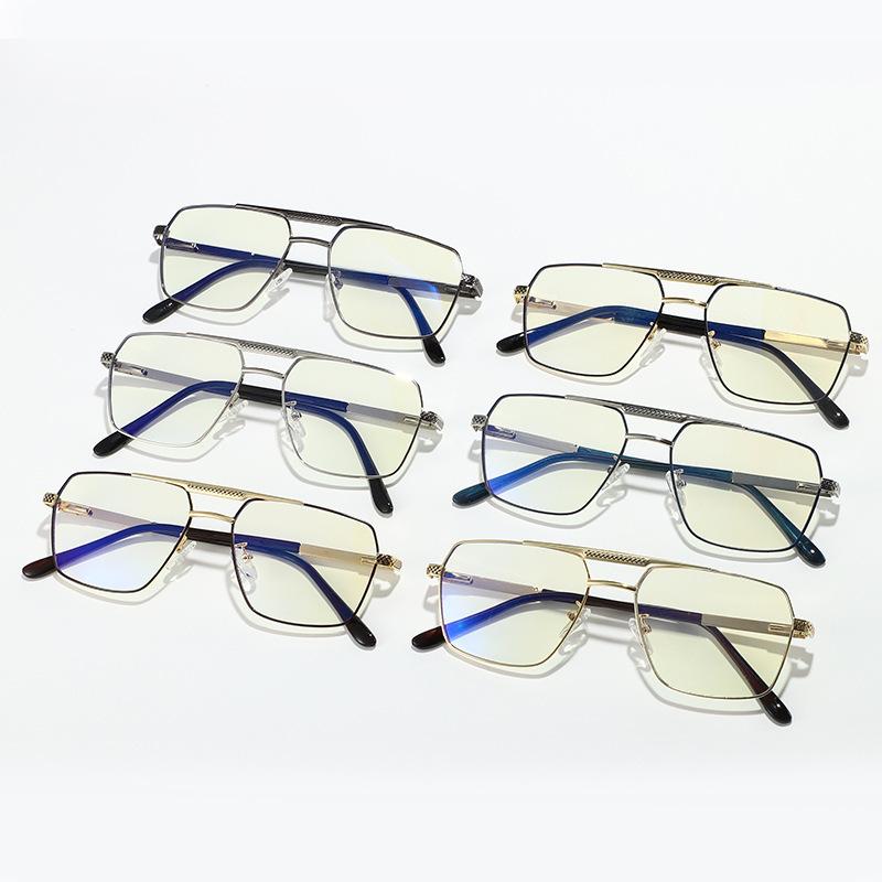 1111 retro casual glasses large frame double beam light and thin fashion men's flat glasses metal full frame anti-blue glasses