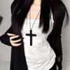 Choker Y2k Punk Gothic Necklace Sweater Chain Cross Necklace Wood Cross Pendant  Halloween
