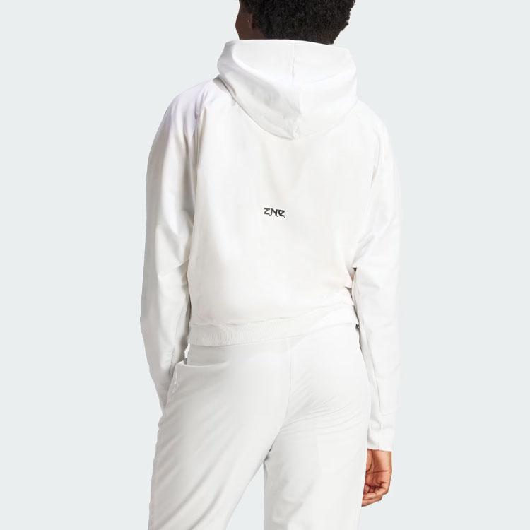 Adidas ZNE. Dámská tkaná mikina s kapucí na zip a monochromatickým logem bílá IN9483