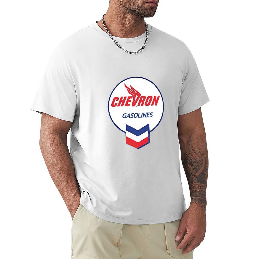 Vintage round Chevron gasolines logo TShirt Work Duty Casual TShirt