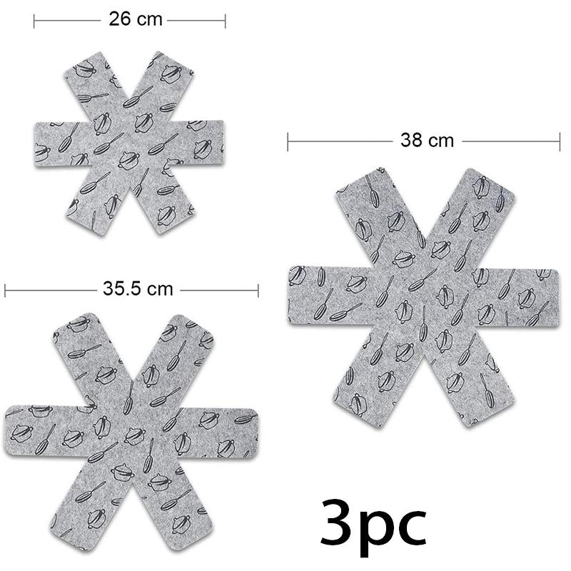 3pcs/6pcs Protectors Gray Print Divider Pads Pan Bottom Heat Insulation Protect Cookware Surfaces Pan Pad Scratching Separate