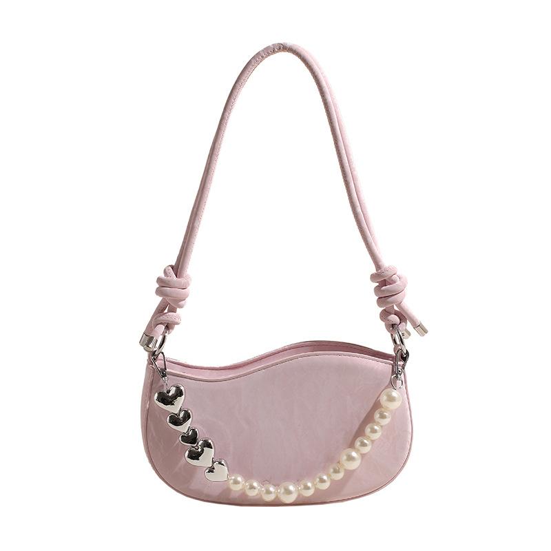 Simple solid color pearl chain underarm bag texture versatile shoulder bag lightweight messenger bag