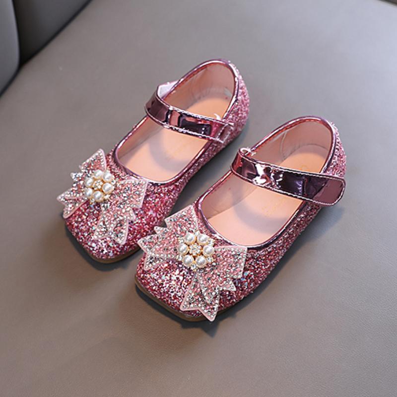 

Туфли принцессы для девочек с бантиком и жемчужным блеском, милые детские балетки с квадратным носком, элегантные вечерние туфли Мэри Джейн для малышей 21-30 лет 36-insole22.2cm розовый