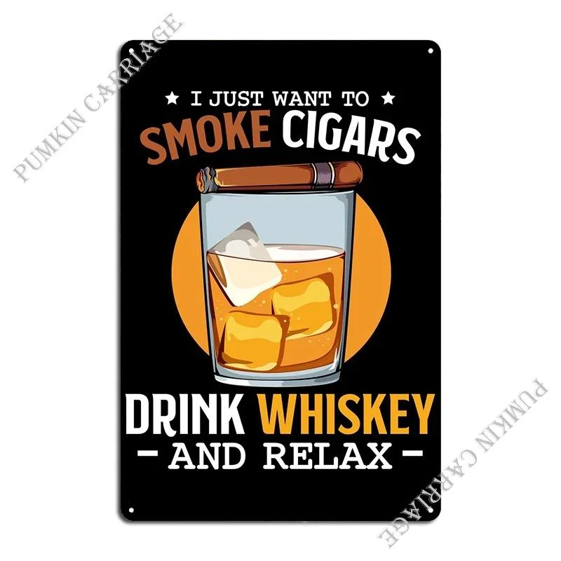 Smoke Cigars Drink Whiskey Metal Plaque Poster Cinema Customize Pub Living Room Wall Mural Tin Sign Poster