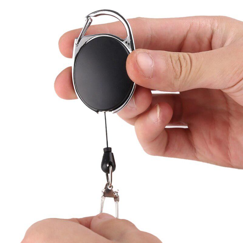 Black EDC Retractable Key Chain Oval Shape Keychain Clip Ring Mini Outdoor Tool
