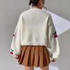 Europe, America, Autumn and Winter New Three-dimensional Cherry Embroidered Sweater Women's Buckle-free Loose Knitted Cardigan