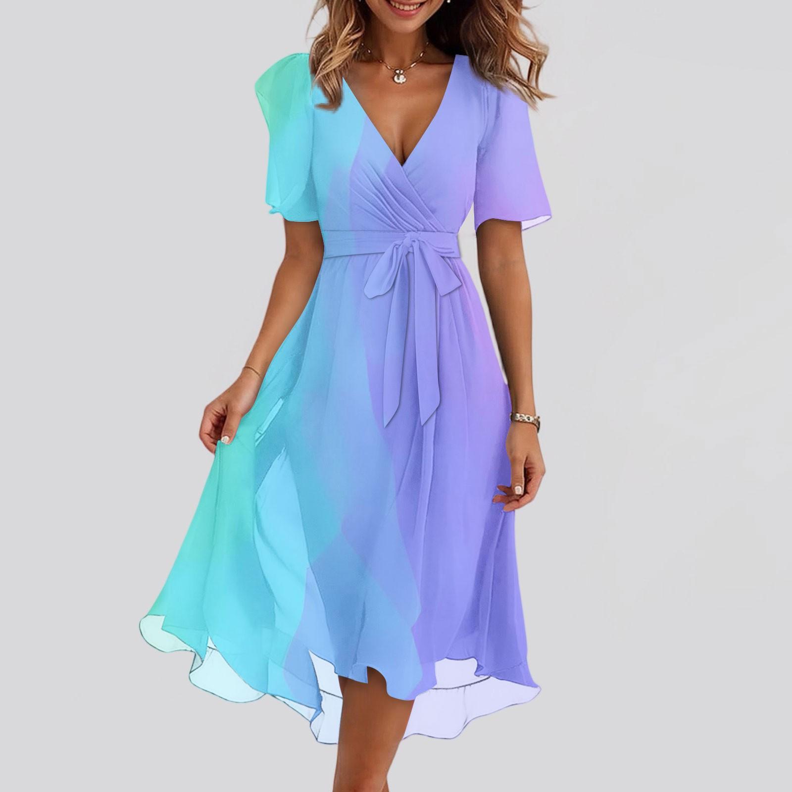 

Женский летний повседневный сарафан миди с текстурным принтом, запахом, V-образным вырезом, оборками, капюшоном, короткими рукавами, поясом, А-силуэта, с оборкой по подолу M