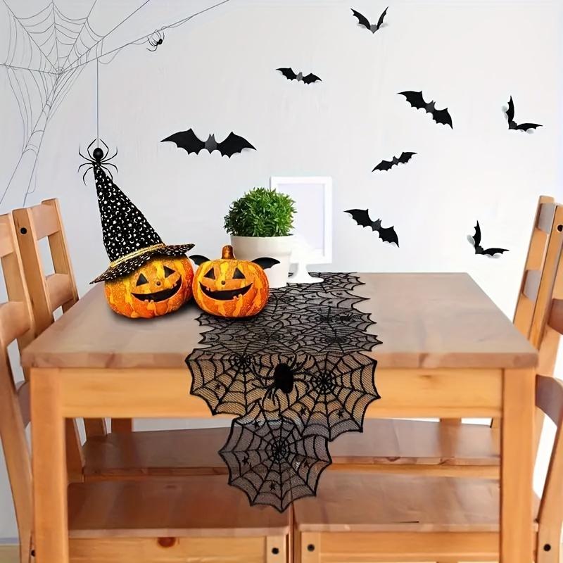 Halloweenský krajkový běhoun na stůl - 1 ks Stolní dekorace pavučina pro halloweenskou párty, Polyesterový krbový šál, Černá síťovina jídelní, Slavnostní událost