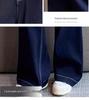 Women's High-Waist Straight-Leg Jeans with Leather Patch - Blue Wide-Leg, Floor-Length Denim for Autumn and Winter.