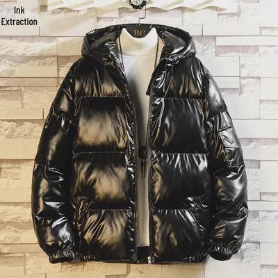 Men's 2023 Winter Fashion: Thick Shiny Puffer Coat with Velvet, Large Size.