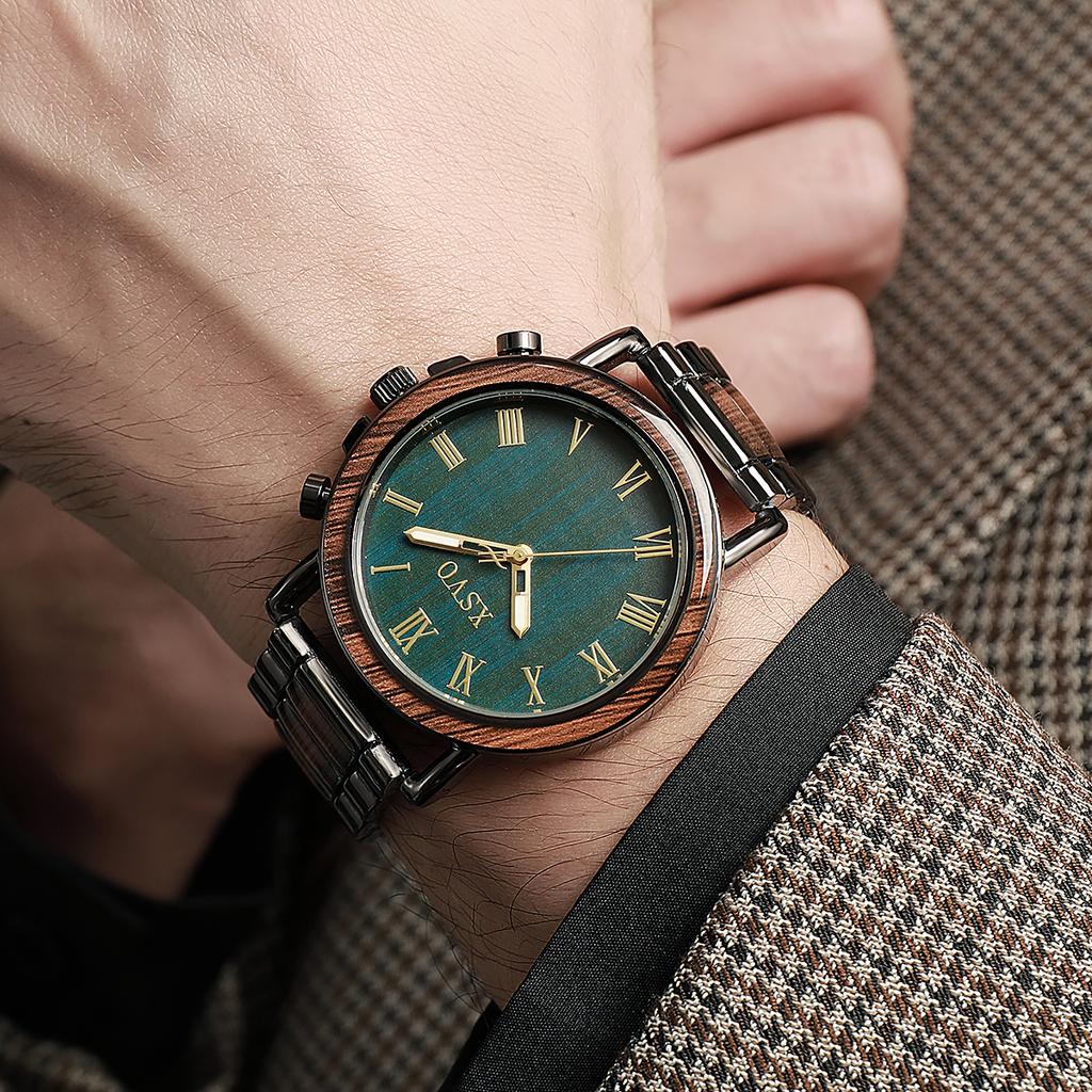 New Fashionable Disc Multi functional Nail Bar Roman Scale Men's Steel Room Wooden Quartz Watch