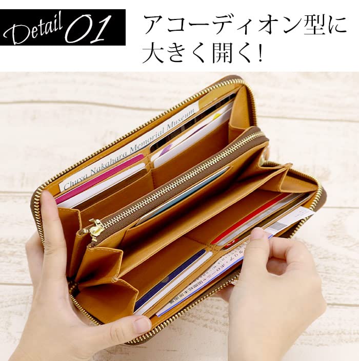 Peanuts Snoopy Genuine Leather Long Wallet with Round and 91324 Zipper, Men's Women's, (Rough Green)