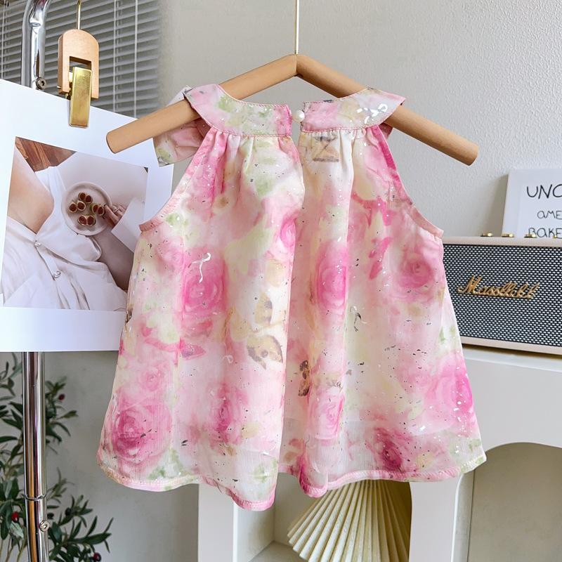 Girls Summer Bow Floral Vest Shirt And Shorts Set Princess Two Piece Outfit For Kids