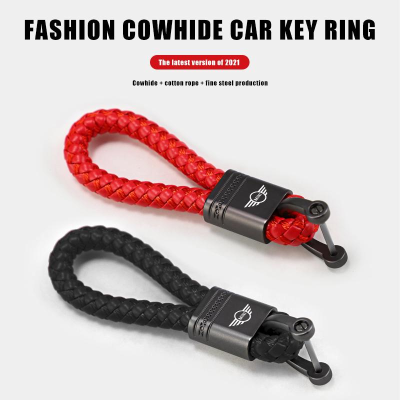 Car Styling Keychain Leather Woven Rope Metal Key Ring For BMW Mini Works Cooper F54 F55 F56 F57 F60 R50 R52 R53 R55 R56 R57 R58 akvnt44