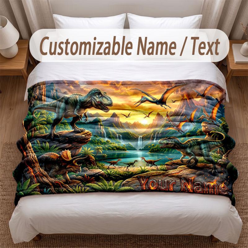 Coperta Morbida a Tema Dinosauri Personalizzata con Stampa Nome Testo Coperta Calda Decorazione Divano Casa Camera da Letto