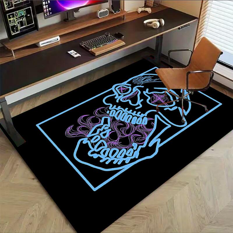 1pc Skull Hair Home Office, Durable Polyester Floor Mat with Easy, Office Decor, Urban Style, Nonslip Backing