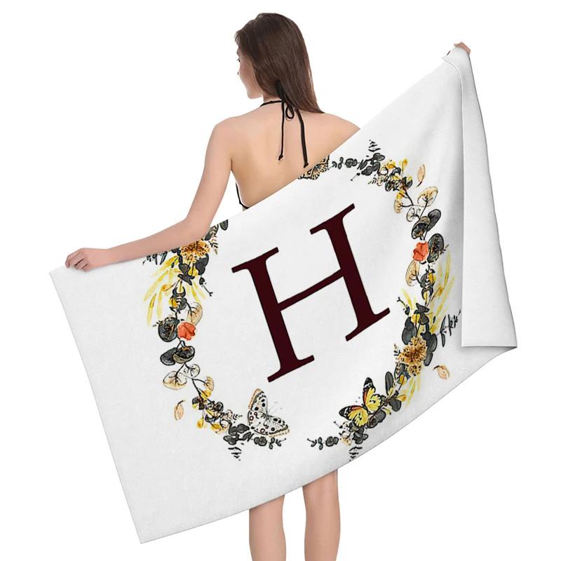 

1pc Flower wreath letter pattern Pattern Beach Towel,Ultra-Fine Fiber Beach Blanket,Highly Absorbent Bath Towel,Suitable W30*H60(CM)
