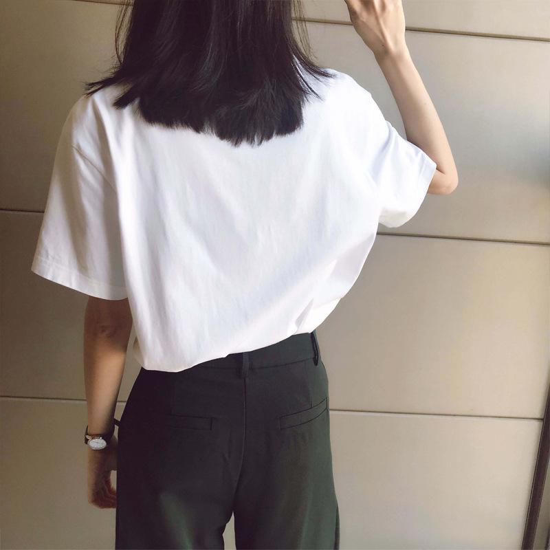 Women's Korean-Style Loose White T-Shirt - Summer Short-Sleeve Solid Color Casual Top for Students