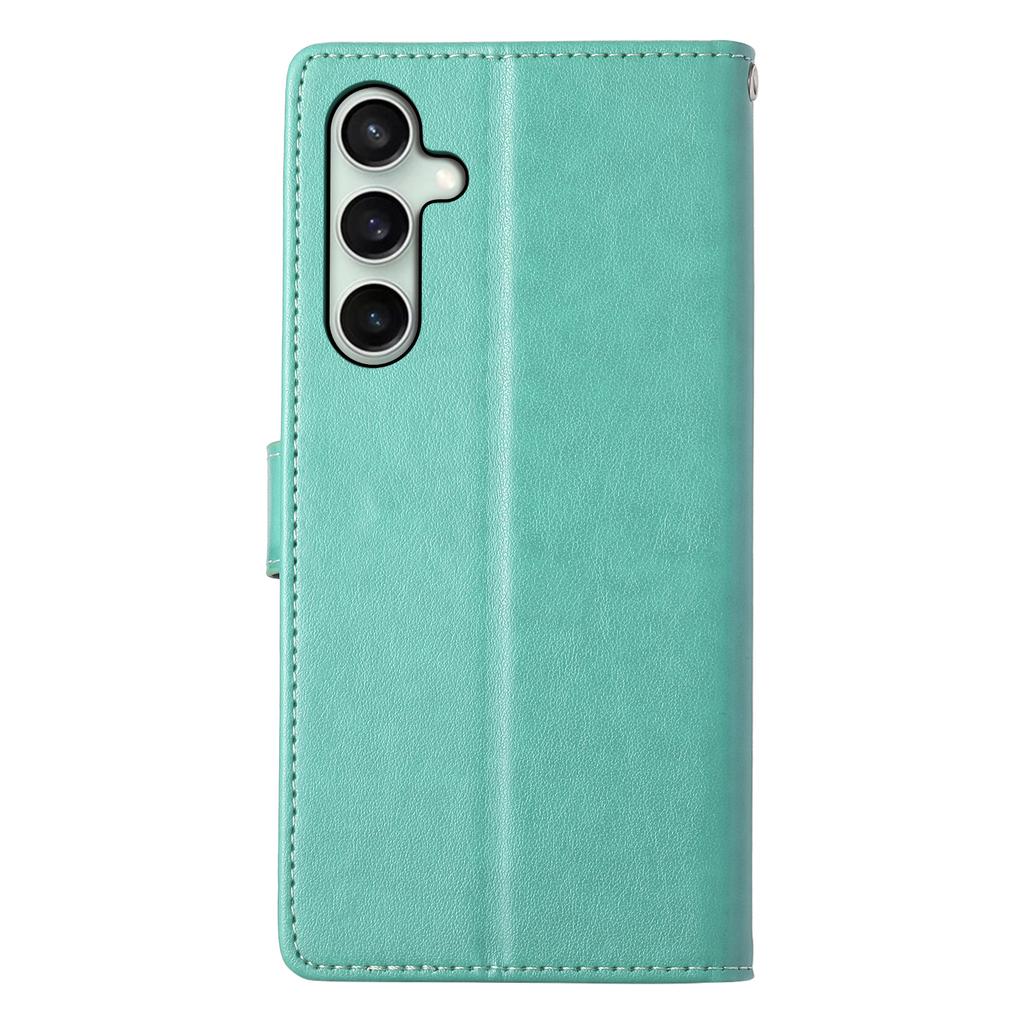 For Samsung Galaxy S25 FE Wallet Case Butterfly Floral Imprint PU Leather Phone Cover with Wrist Strap