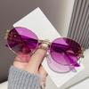Oval Sunglasses Women Metal Steampunk Fashion Shades UV400 Protection Gradient Pink Lens Round Frame