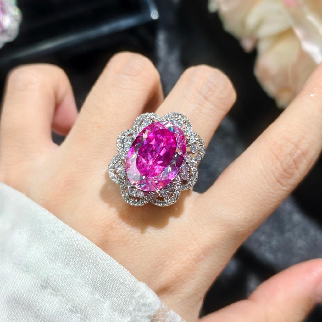 2025 Starry Sky Cutting Rose Red Zircon Large Carat Luxury Full Diamond Jewelry Women's Daily Banquet Three Piece Set