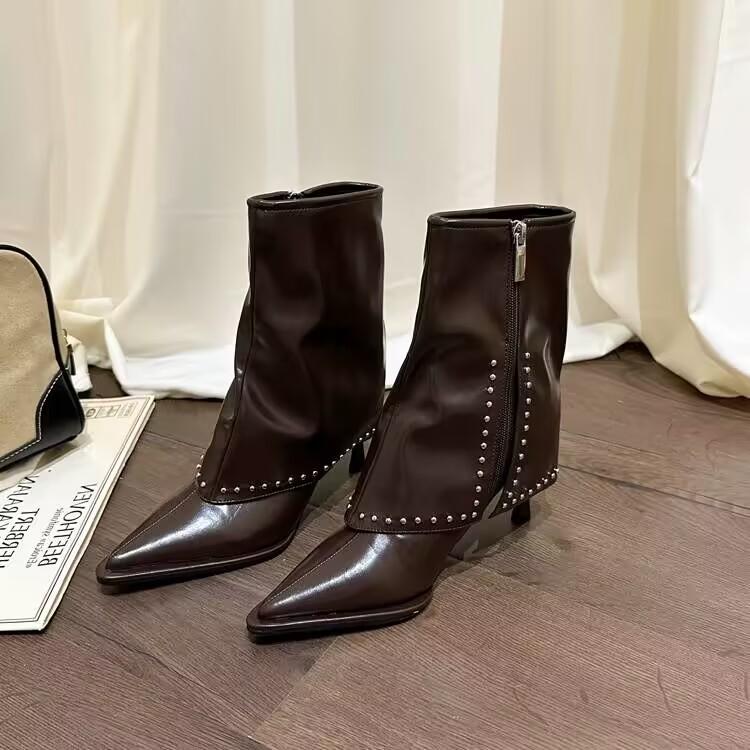 Fashion Fashion Shoes for Women Side Zipper Women's Boots Winter Pointed Toe Solid Short Barrel Stilettos or Thin Heels Boots
