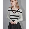 Women's Elegant Striped V-Neck Knit Top