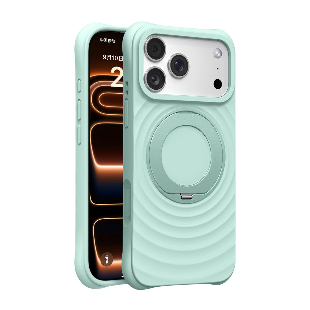 For Magsafe Magnetic Phone Case for iPhone Air 16 15 17 Pro Max with Rotating Holder Ring Soft Silicone Ripple Protection Cover