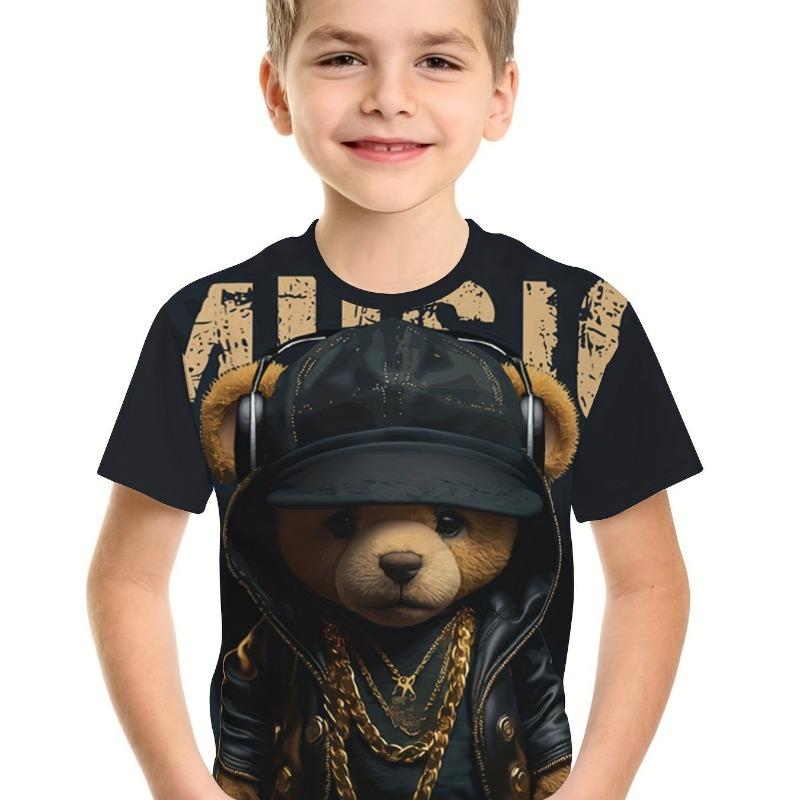 Dětské Chlapecké oblečení Krátký rukáv Cool Bear Potisk Dětské Letní oblečení Chlapecké triko Ležérní Stylové dívčí oblečení Dětské topy s výstřihem