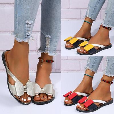 Women Summer Slip On Sandals Lovely Bowknot Outside Slippers Ladies Beach Shoes Female Flat Sandalias Casual Slides Plus Size